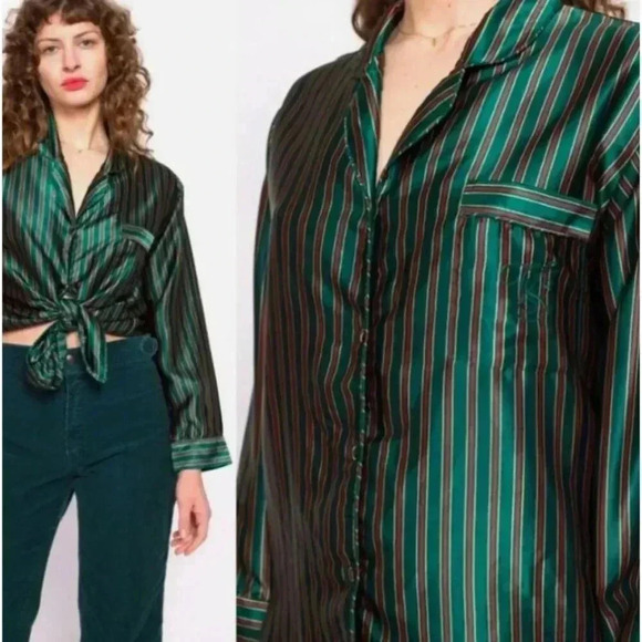 Victoria's Secret Womens Vintage Gold Label Striped Pajama Large Green XM EXC - Picture 1 of 12